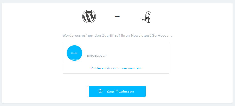Einloggen bei Newsletter2go übr das WordPress Plugin
